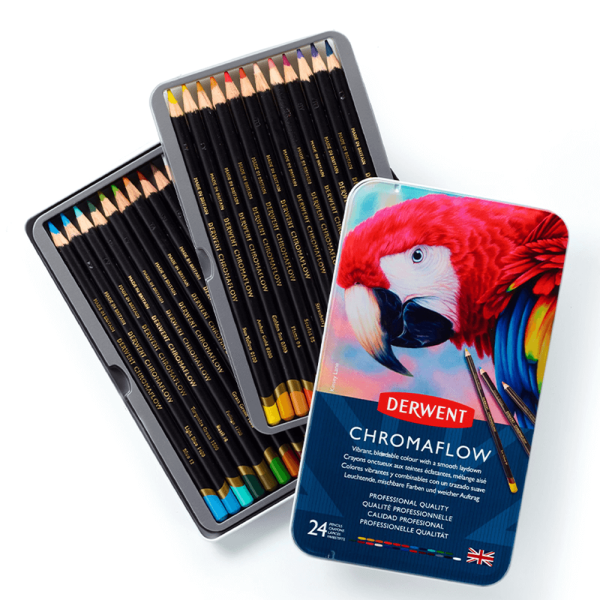 Derwent-Chromaflow-(Lapices-de-Colores-Vibrantes)-Set-de-24-31 Estuche Metálico Derwent Chromaflow 24 colores