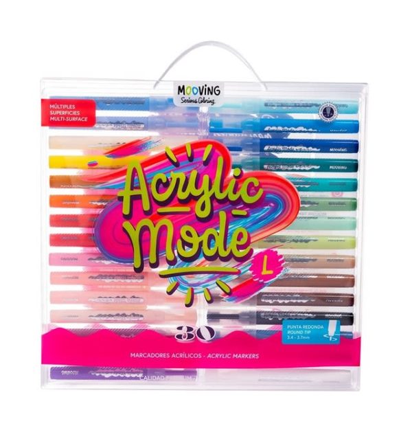 Set de Marcadores Acrílicos Mooving 30 Colores Punta Redonda