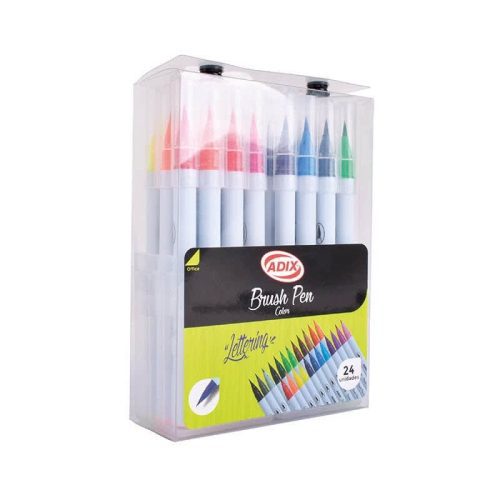 X_caja-24-colores-plumones-brush-pen0625 Set De Lápices Brush Pen 24 Colores Adix