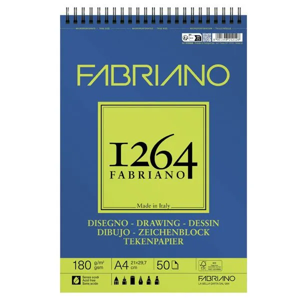 fabriano-1264-drawing-paper-180g-a4-50h-espiral Block De Dibujo Fabriano 1264 A4 180g.