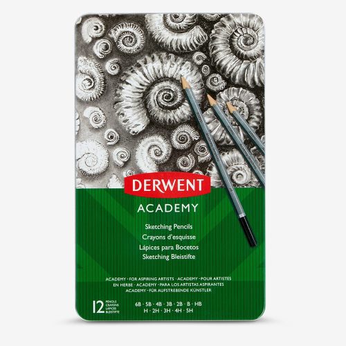 Estuche Metálico Derwent Academy 12 Lápices Para Bocetos