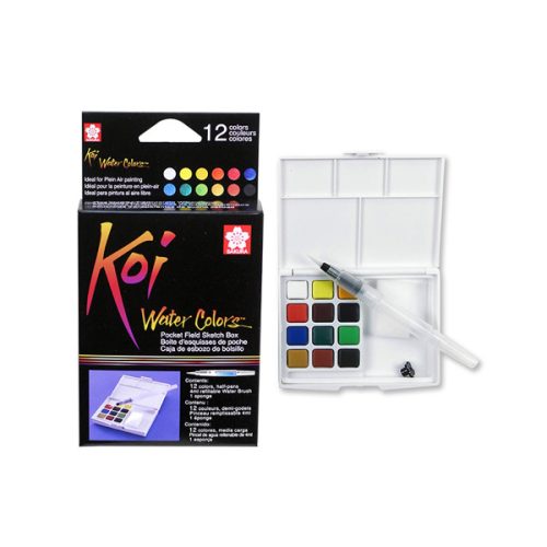 Set de Acuarelas Sakura Koi 12 Colores + Pincel con Deposito de Agua
