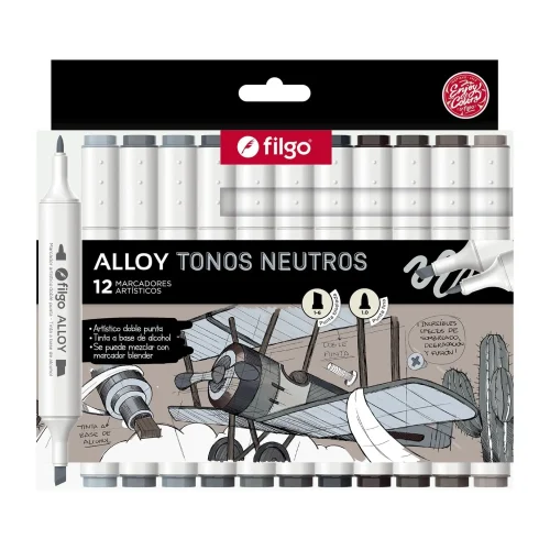 Set de 12 Marcadores Doble Punta Filgo Tonos Neutros