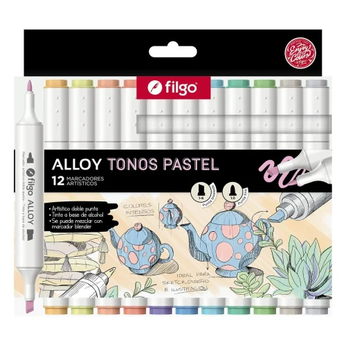 Set de 12 Marcadores Doble Punta Filgo Tonos Pastel